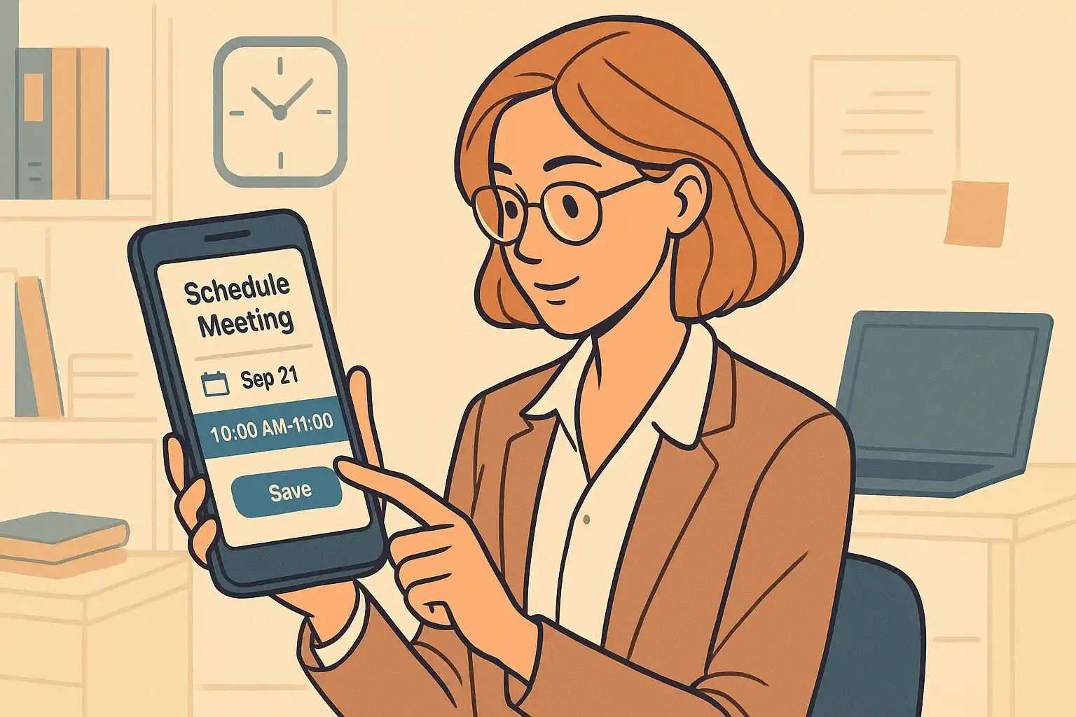 A manager is planning her meetings via a smartphone app.